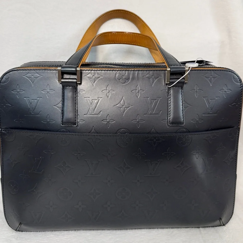 Louis Vuitton Navy Embossed Monogram Leather Briefcase